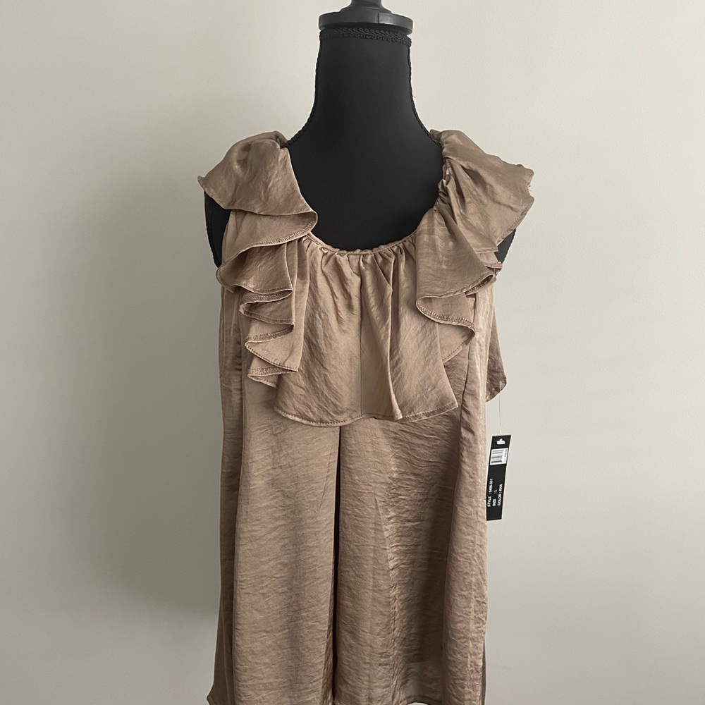 Milano Taupe Ruffle Blouse